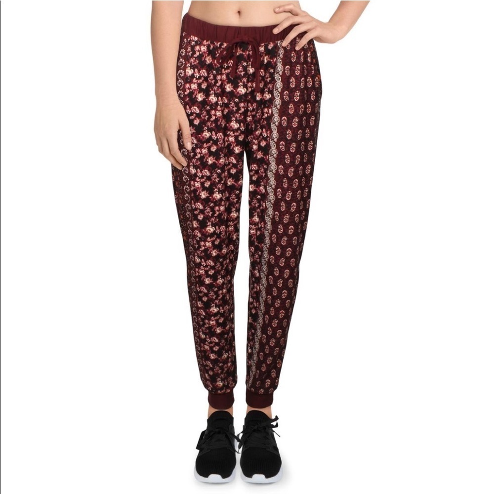 Womens Hippie Rose Maroon Floral Jogger Pants